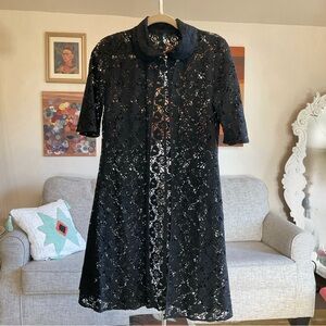 Black Lace Duster. Size Small. Rhinestone Button Collar Closure